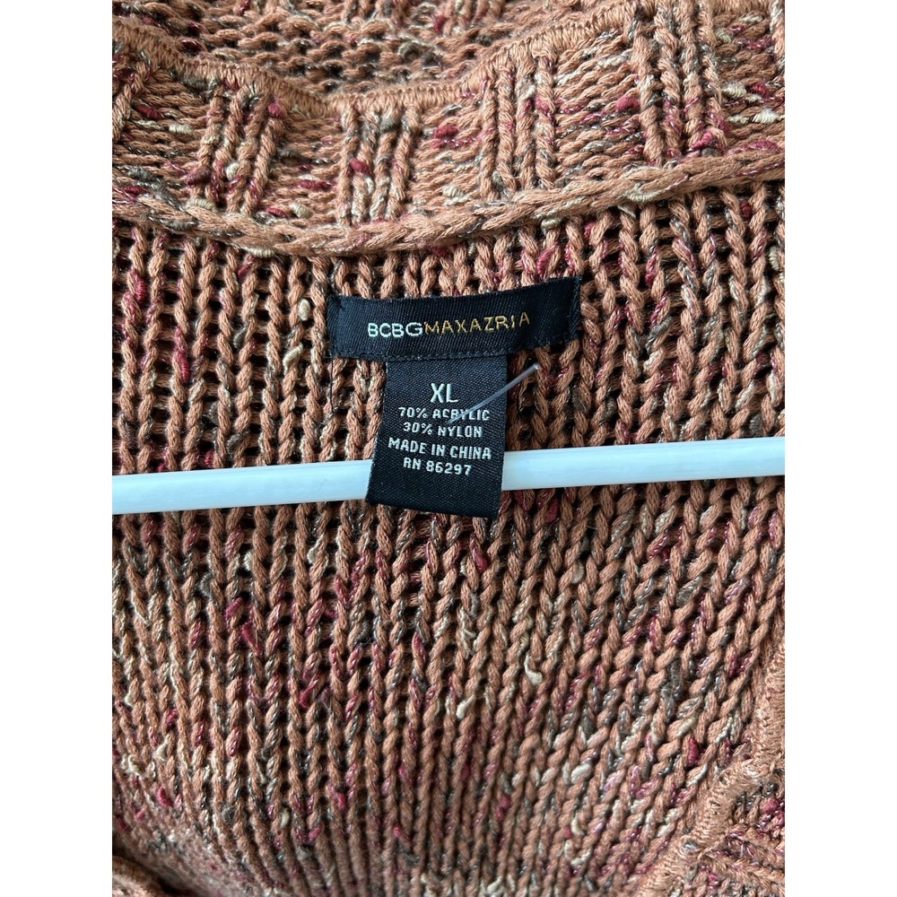 BCBGMAXAZRIA Rust Orange Hippie Cardigan Sweater Wood Flower Button Y2K Boho XL - Picture 6 of 6